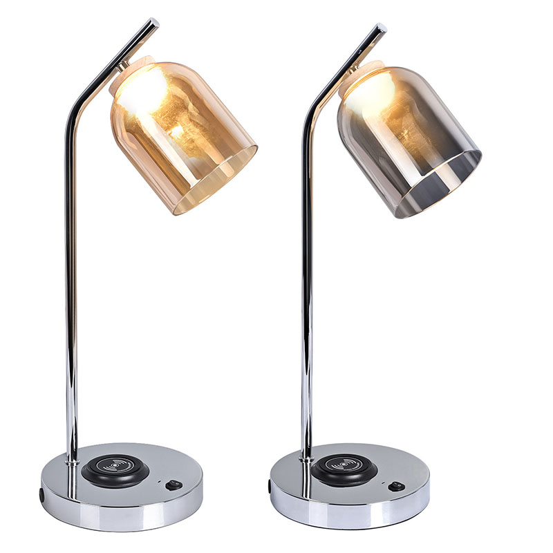 Lâmpada de mesa LED QI com abajur de vidro