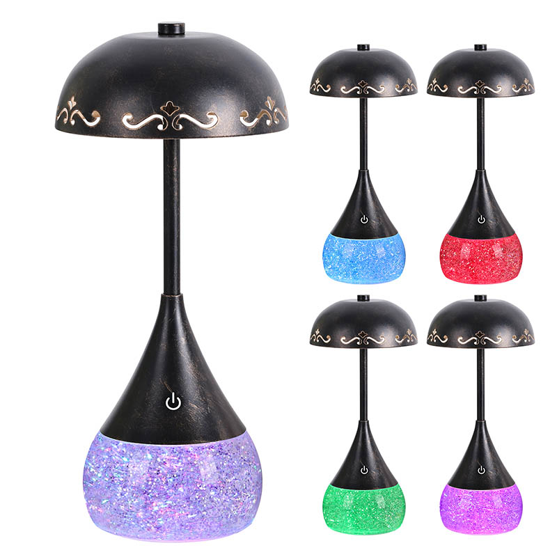 RGB Glitter Bottle Led Desk Lamp com tampa curva