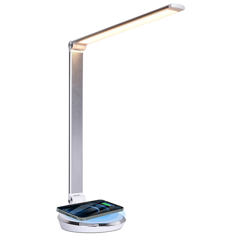 Lâmpada de mesa LED com porta USB com carregador sem fio