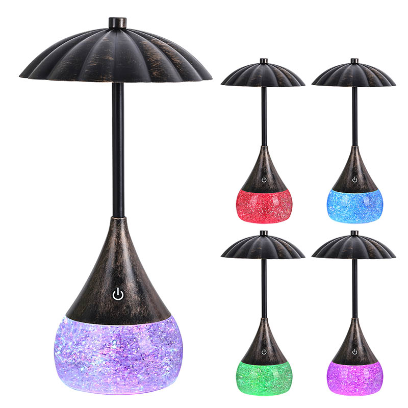 Lâmpada de mesa LED de luz quente com garrafa de brilho RGB