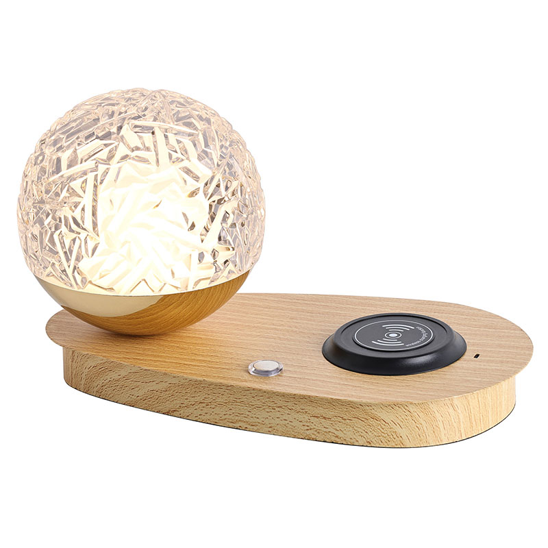 Candeeiro de mesa LED com carregador sem fio com sombra de bola de vidro