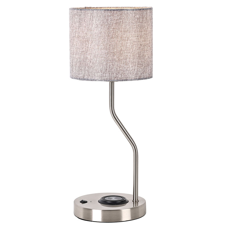 Candeeiro de mesa com carregador de telefone sem fio e abajur de tecido